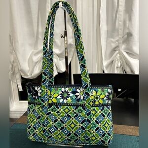 VERA BRADLEY Daisy Daisy Quilted Floral Tote Bag - Blue/Green - Vintage/Retired